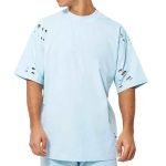 Summer Custom 100% Cotton Extended Neck Blank Men Distress Tee Shirts Oversized Street Wear Ripped T Shirts