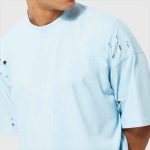 Summer Custom 100% Cotton Extended Neck Blank Men Distress Tee Shirts Oversized Street Wear Ripped T Shirts - Image 2