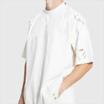 Summer Custom 100% Cotton Extended Neck Blank Men Distress Tee Shirts Oversized Street Wear Ripped T Shirts - Image 5