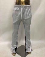 Custom Puff Print Logo Streetwear Stacked Jogger Patchwork Graffiti Paint Splatter Elastic Flare Sweatpants