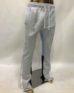 Custom Puff Print Logo Streetwear Stacked Jogger Patchwork Graffiti Paint Splatter Elastic Flare Sweatpants - Image 2