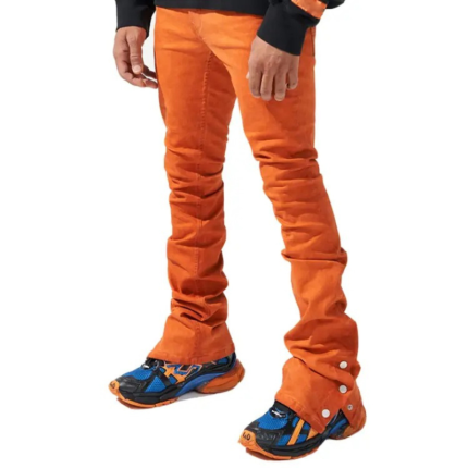 Custom Men Flare Jeans Streetwear Buttons Bottom Pants Fashion Slim Fit Stacked Jeans With Side Button Men’s