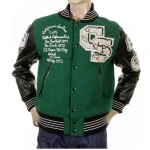 Custom leather sleeve towel embroidered bomber varsity jacket for men