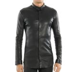Men's Black Tight Fitted Leather Shirt - Bold and Stylish