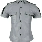 Men’s Police Uniform Style Short Sleeve T-Shirt in Real Sheep Leather
