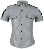 Men’s Police Uniform Style Short Sleeve T-Shirt in Real Sheep Leather
