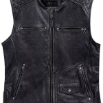 Men's Genuine Leather Black Biker Vest