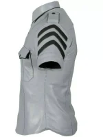 Men’s Police Uniform Style Short Sleeve T-Shirt in Real Sheep Leather - Image 2